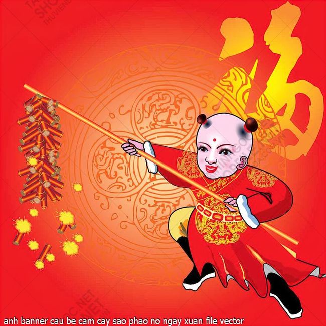 anh banner cau be cam cay sao phao no ngay xuan file vector